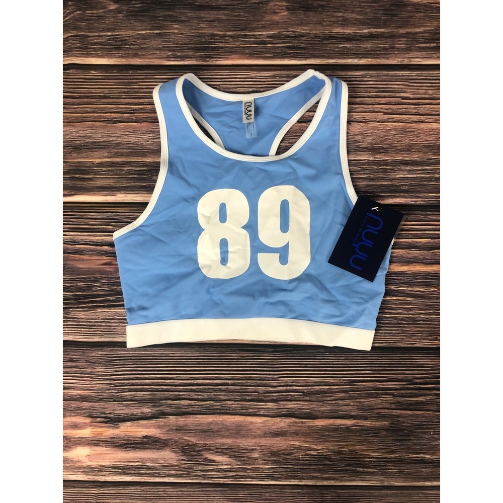 NUYU Womens Halter Sports‎ Bra Top Light Blue NEW Womens Size Large 89 Graphic